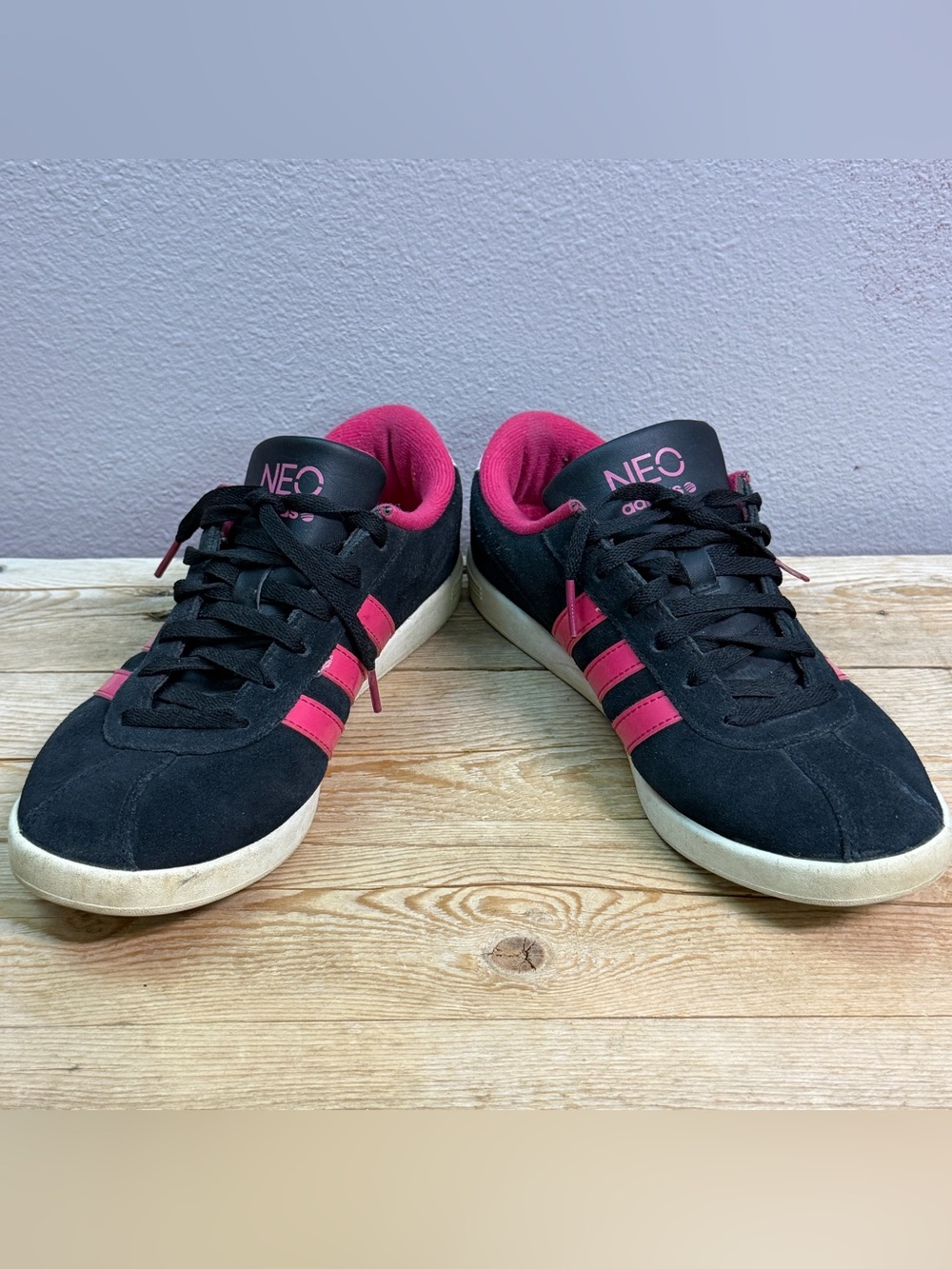 adidas NEO Black Sneakers with Pink Stripes